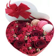 Macarons in box and roses