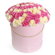 101 белая и розовая роза в коробке