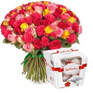 101 разноцветная роза и Raffaello