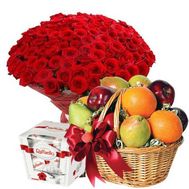 101 роза, фрукты, конфеты