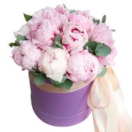 13 pink peonies in a box
