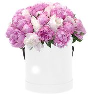 45 peonies in a hat box