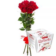 7 імпортних троянд + цукерки