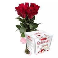 9 імпортних троянд + цукерки