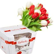 Букет 15 тюльпанов с Raffaello
