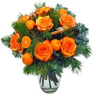 Bouquet of flowers with tangerines and roses