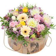 A bouquet of flowers in a box