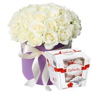 Bouquet of flowers in a round box