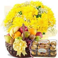 Bouquet of chrysanthemums, fruit, Ferrero
