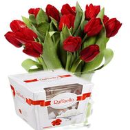 Букет из 15 тюльпано с конфетами