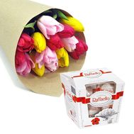 Букет из 15 тюльпанов и Raffaello