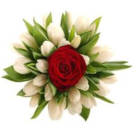 Букет из 20 тюльпанов с розой