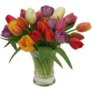 Букет из 29 разноцветных тюльпанов