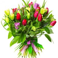 Букет из 31 тюльпана с зеленью
