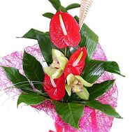 Букет з антуріума і орхідей