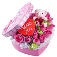 Bouquet of roses and teddy bear