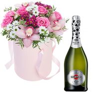 Flowers in a Box with Champagne