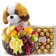 Фрукты, собачка, конфеты