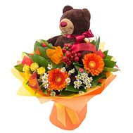 Плюшевый мишка с букетом