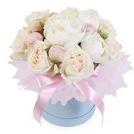 15 white peonies in a box