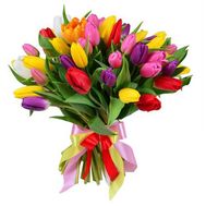 Bouquet from 55 multi-colored tulips