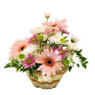 Корзина из гербер и хризантем