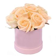 9 кремовых роз в коробке