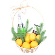 New Year's basket of tangerines with champagne