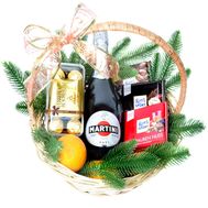 Новогодняя корзина с шампанским и шоколадом