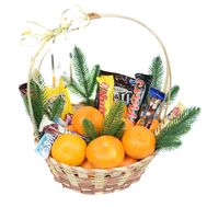New Year's Basket with tangerines and sweets