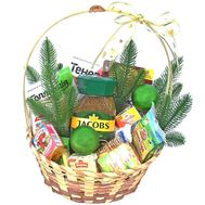 Christmas basket with coffee and cheese