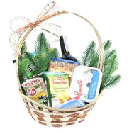 Christmas cheese basket with wine