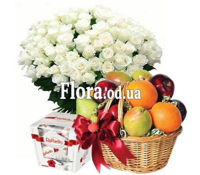 101 белая роза, фрукты, Raffaello