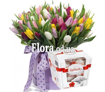 101 різнокольоровий тюльпан в коробці