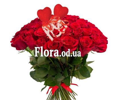 45 red roses in a bouquet