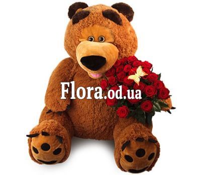 Большой мишка с розами