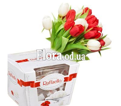 Букет 15 тюльпанов с Raffaello