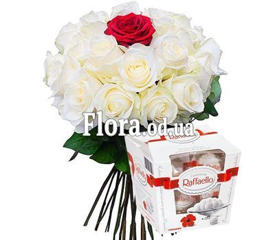 Bouquet of 25 roses with sweets