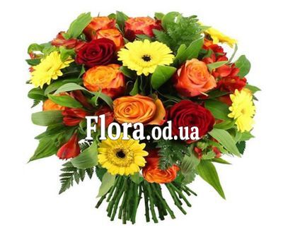 Bouquet of gerberas, alstromeries and roses