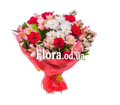 Bouquet of chrysanthemums, alstromeries and roses