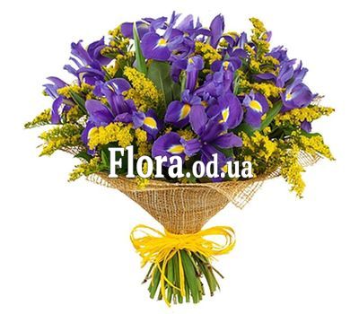 Букет из ирисов и мимозы