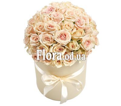A bouquet of cream roses in a box