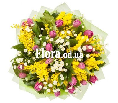 Bouquet with mimosa and tulips