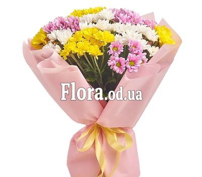 Bouquet from 15 multi-colored chrysanthemums
