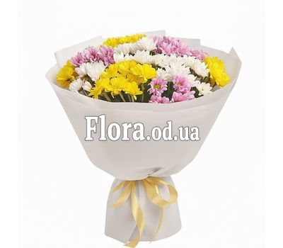 Bouquet from 15 multi-colored chrysanthemums