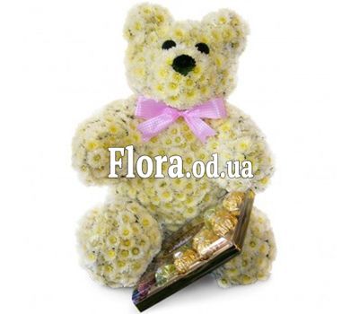 Bear made of flowers with sweets Bear made of flowers with sweets