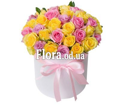 Multicolored roses in a box