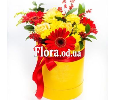 Bright bouquet of flowers in a box