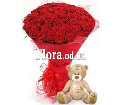АКЦИЯ! 51 роза и мишка