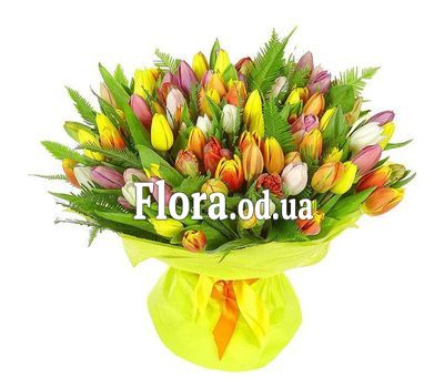 Букет из 101 разноцветного тюльпана